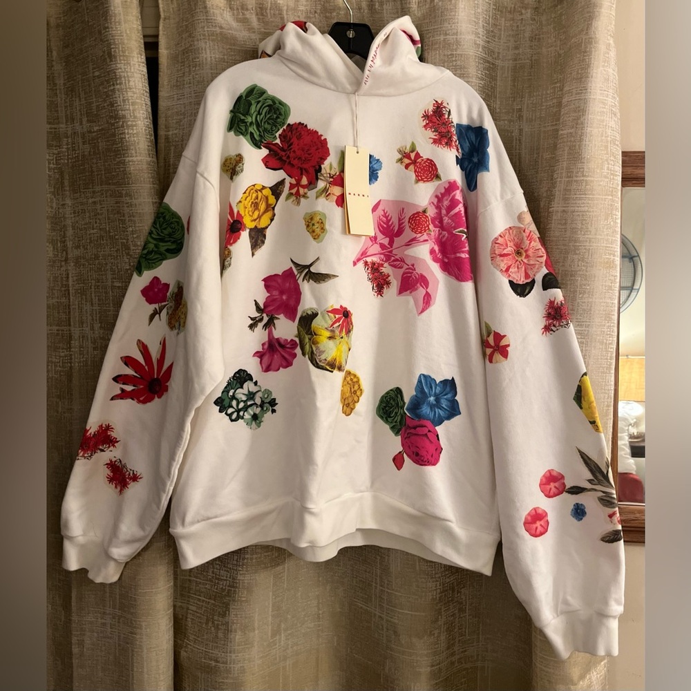 MARNI XL NWT UNISEX Luxury Hoodie Sweatshirt Marni_Natural White Collage Flowers